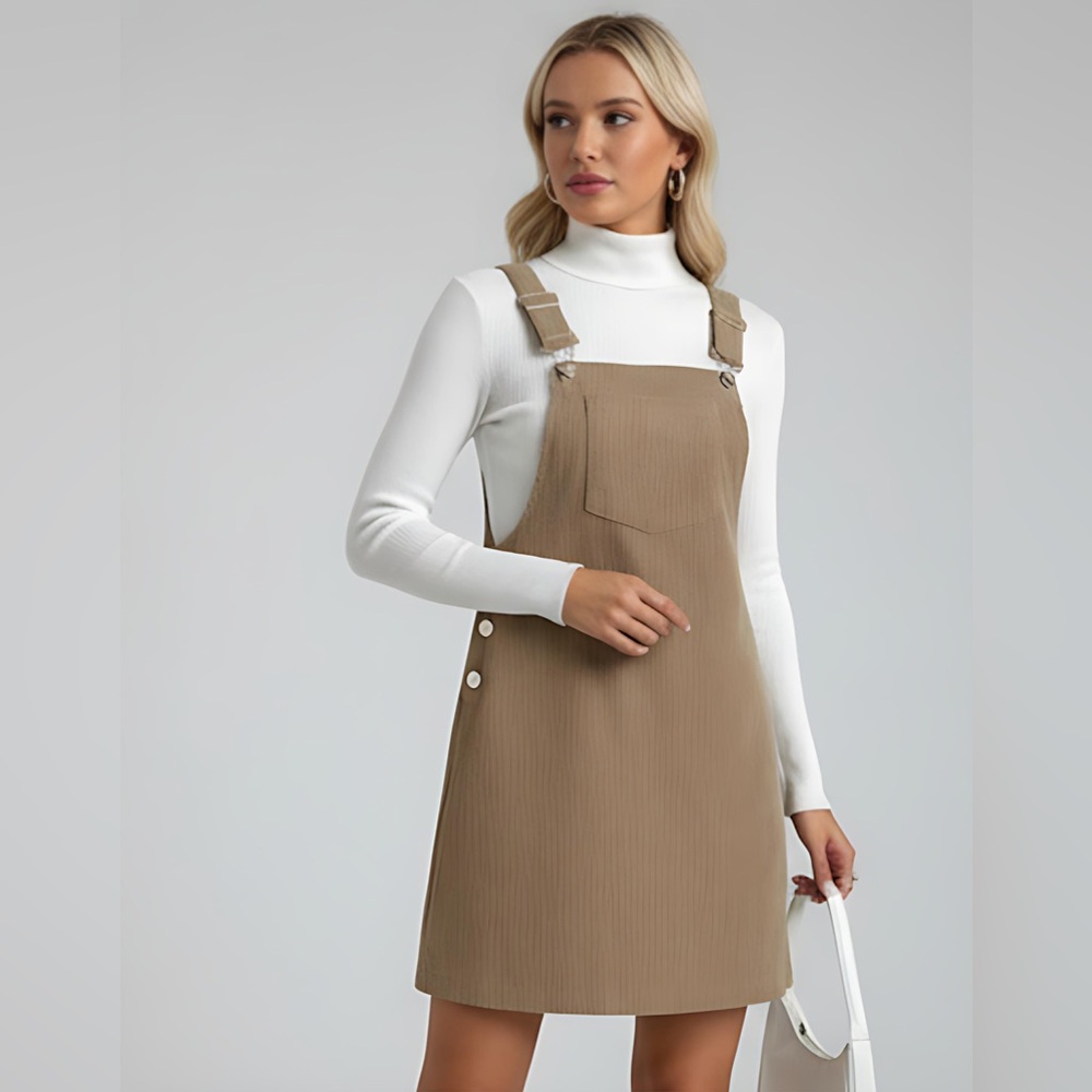 Brown Pocket Patched Corduroy Overall Dress - Picture 4 of 5